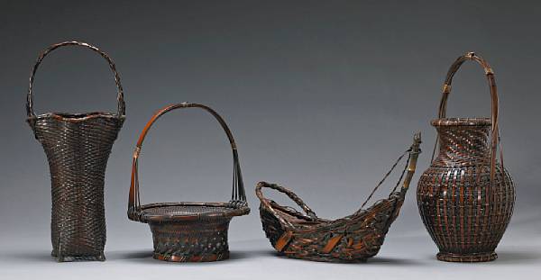 Appraisal: A group of four bamboo basketsMeiji Taisho period The first