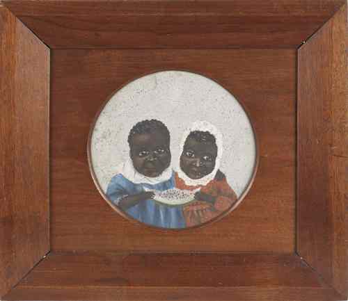 Appraisal: American oil on board of two black children eating watermelon