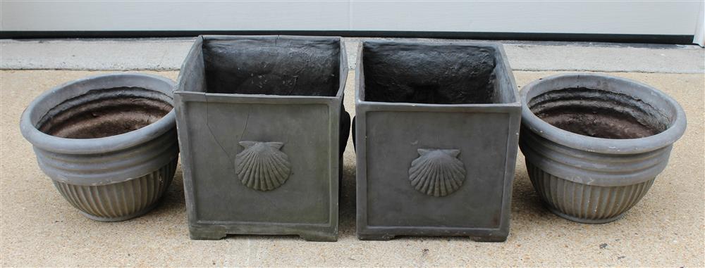 Appraisal: TWO PAIRS OF LARGE COMPOSITION GARDEN PLANTERS circular gray pair