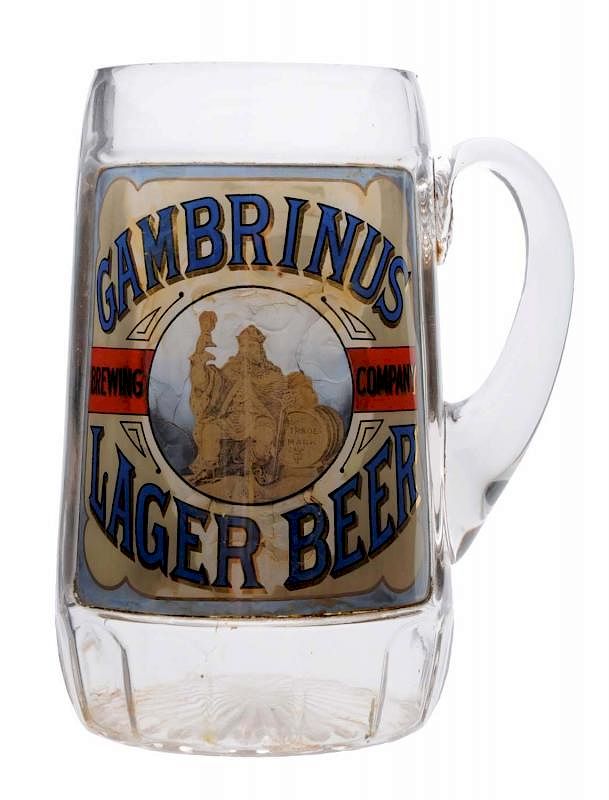 Appraisal: Gambrinus Lager Beer Reverse On Glass Label Mug Over-sized Showing