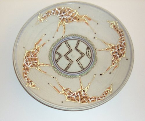 Appraisal: Giraffe Platter Ceramic on Ceramic Hedman Donn x x inches