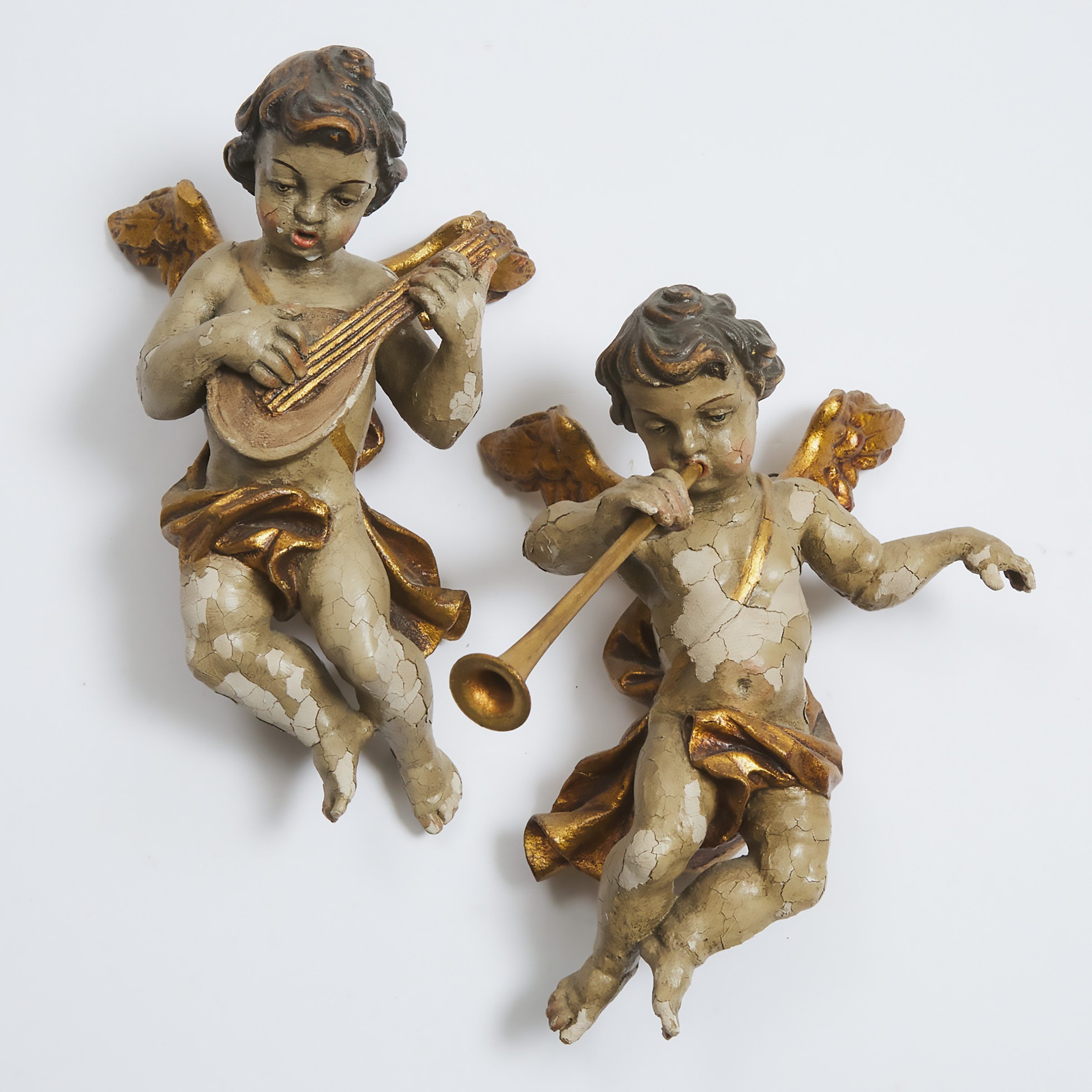 Appraisal: Pair of Italian Baroque Carved Polychromed and Parcel Gilt Cherubic