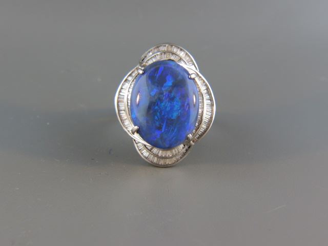 Appraisal: Black Opal Diamond Ring stunning carat oval cabochon opal surrounded