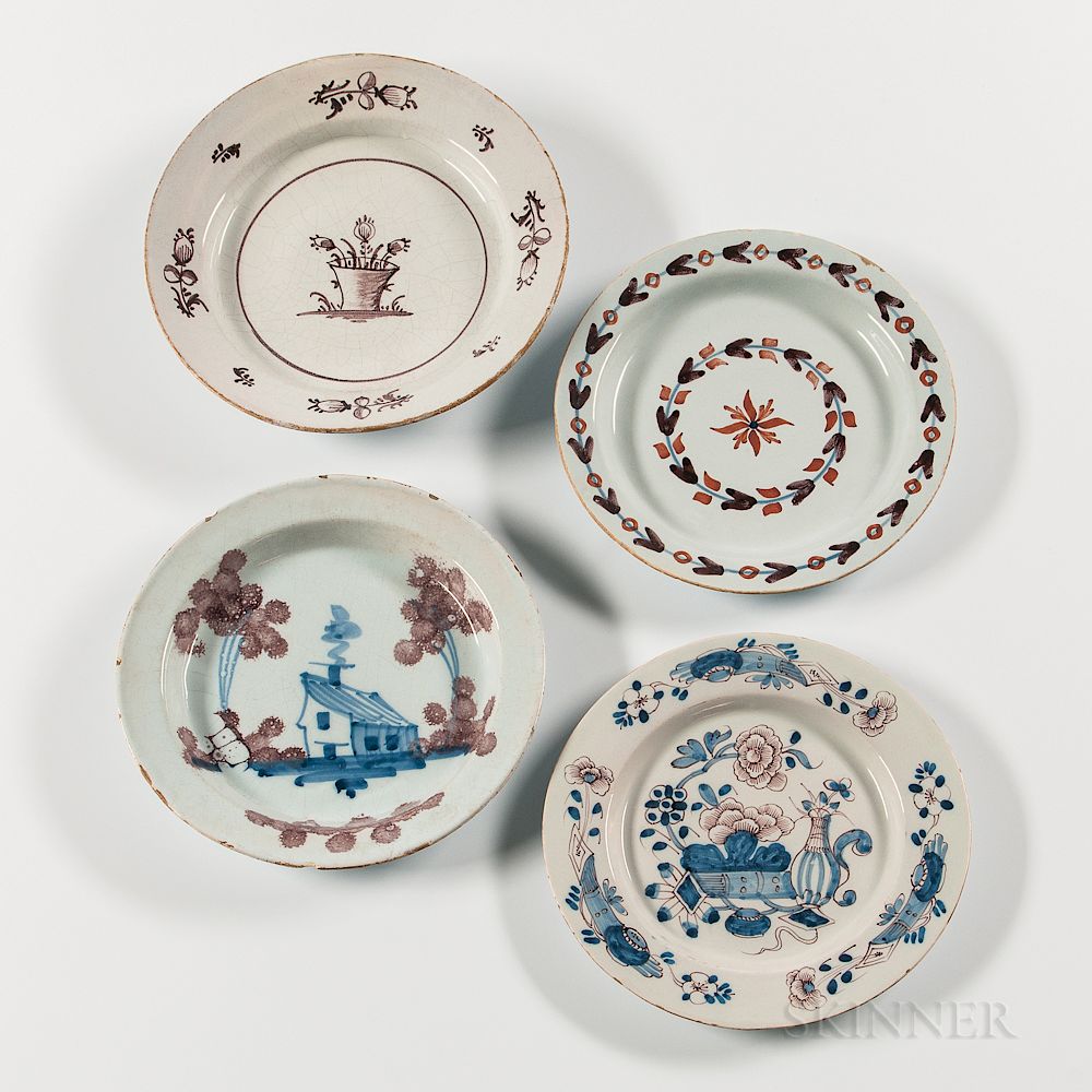 Appraisal: Four Tin-glazed Earthenware Plates Four Tin-glazed Earthenware Plates England and