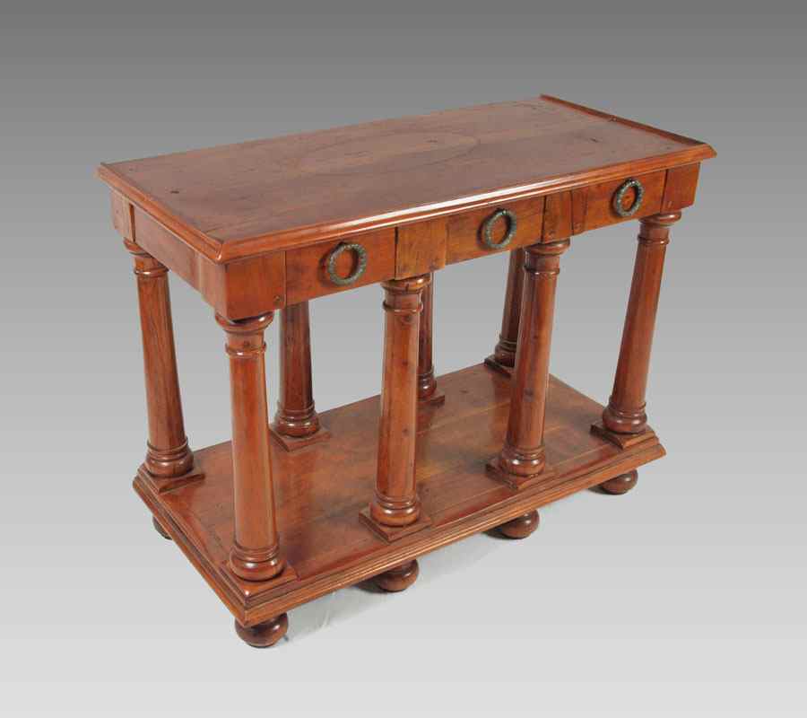 Appraisal: UNIQUE HANDMADE SOLID MAHOGANY LIBRARY TABLE turned column base holding