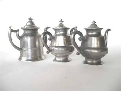 Appraisal: Three pewter coffeepots e smith circa The first of modified