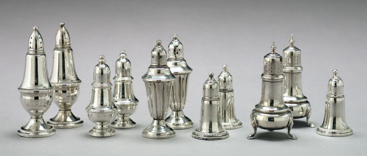 Appraisal: Eleven-Piece Collection of American Sterling Silver Salt-and-Pepper Casters including a