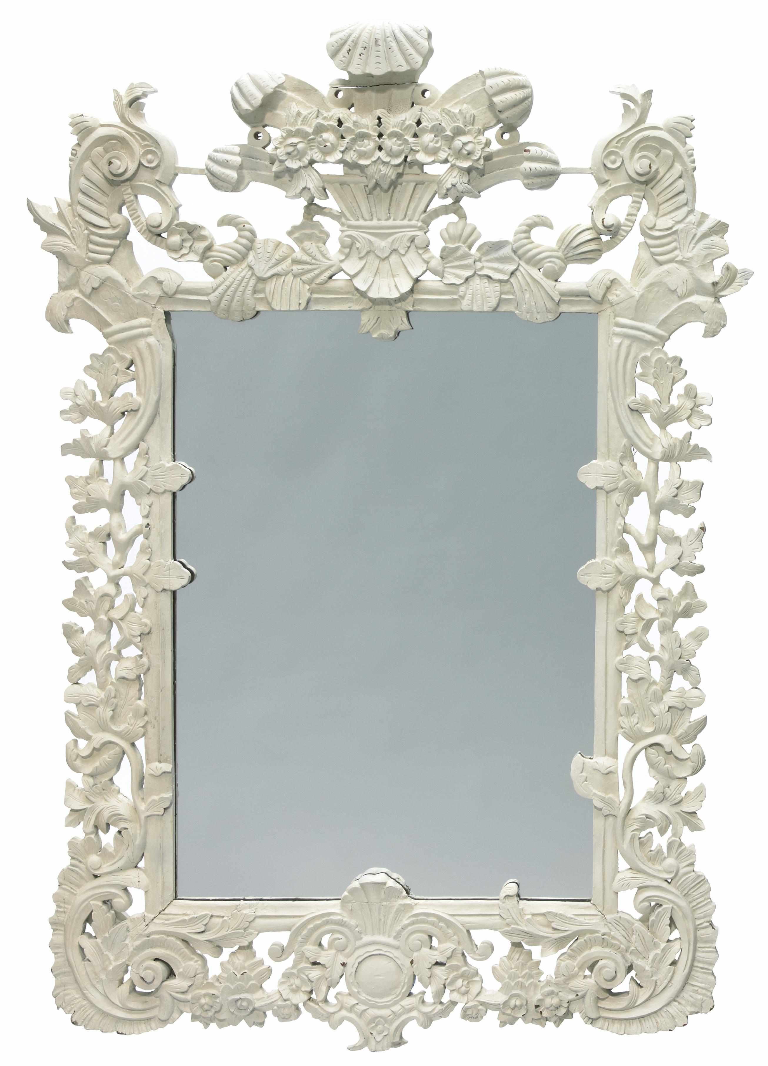 Appraisal: A Continental Rococo style white painted carved wood wall mirror