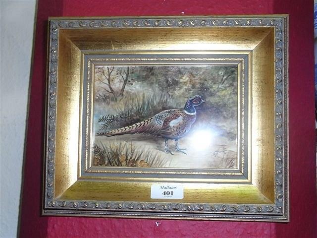 Appraisal: A RECTANGULAR PORCELAIN PLAQUE painted with a pheasant by James