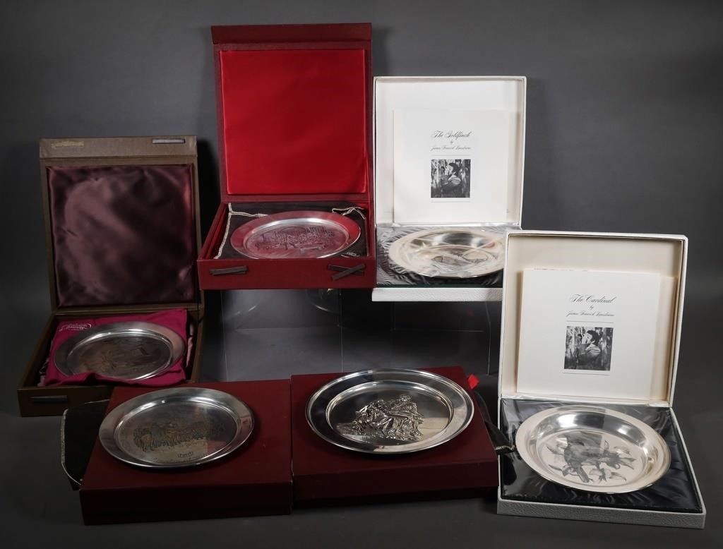 Appraisal: Six solid sterling silver collector's plates from Audubon Society Danbury