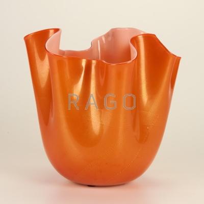 Appraisal: VENINI Large fazzoletto vase orange with gold flecks Italy With