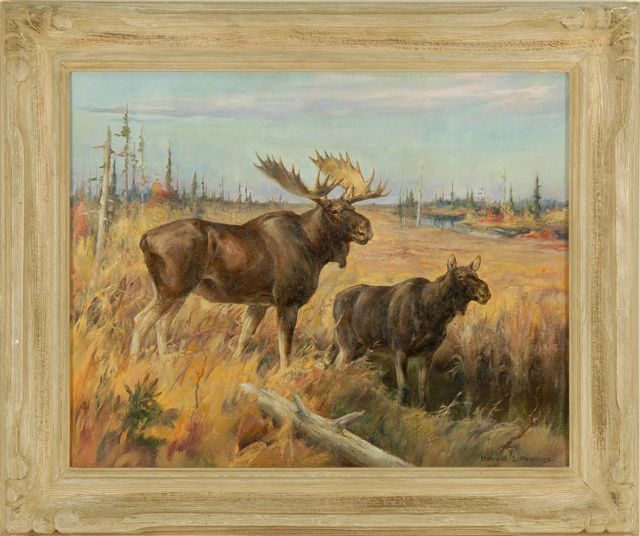 Appraisal: HOWARD L HASTINGSAmerican Early th CenturyMoose in the wilderness Signed