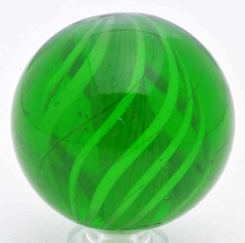 Appraisal: Rare Green Glass White Latticino Swirl Marble Description Apple green