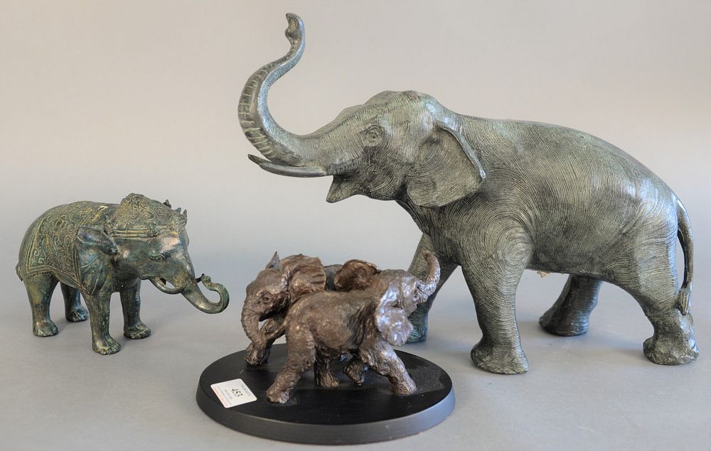 Appraisal: Three elephants to include Maitland-Smith large bronze figure of an