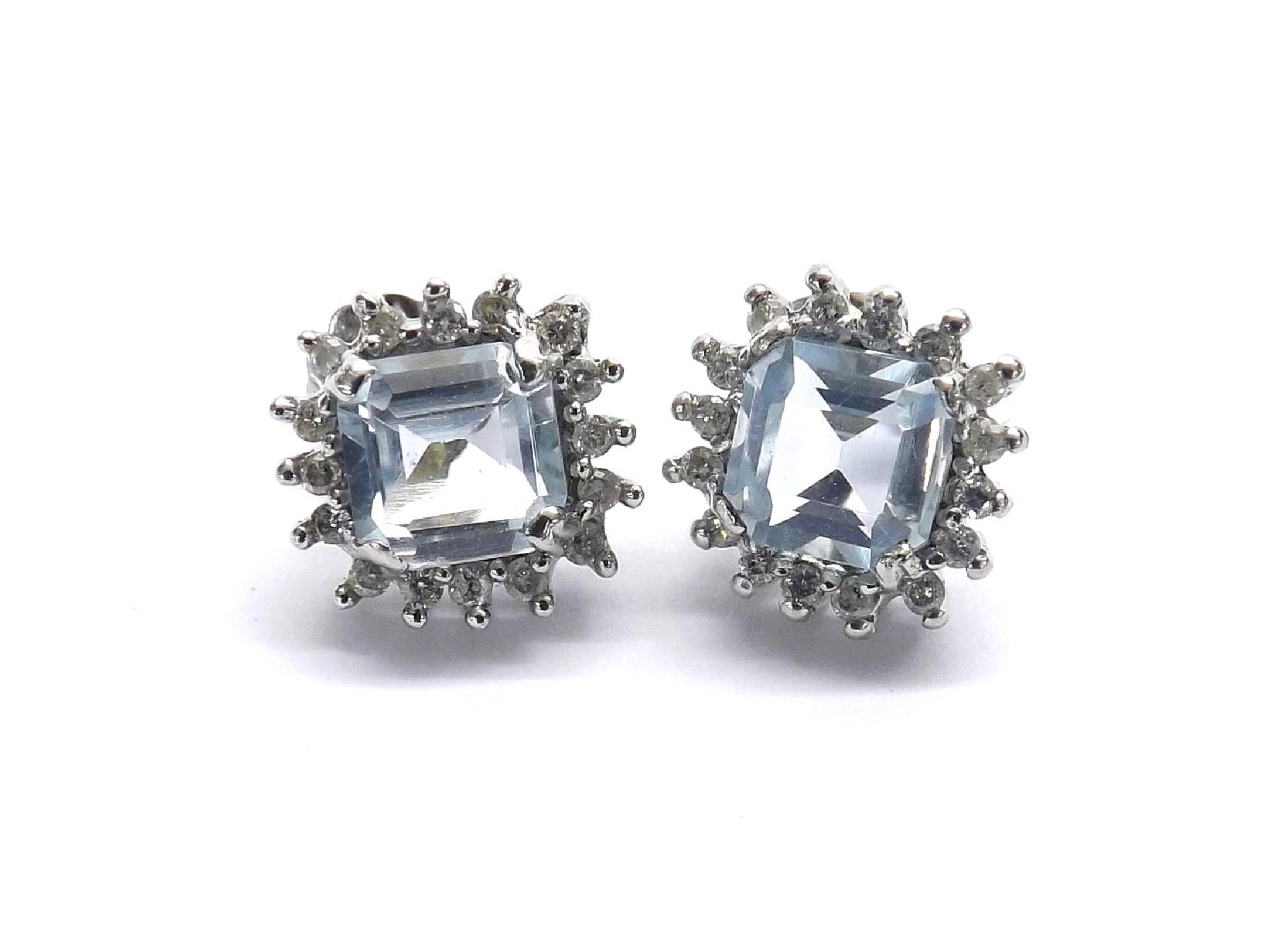 Appraisal: Pair of k white gold aquamarine and diamond cluster earrings