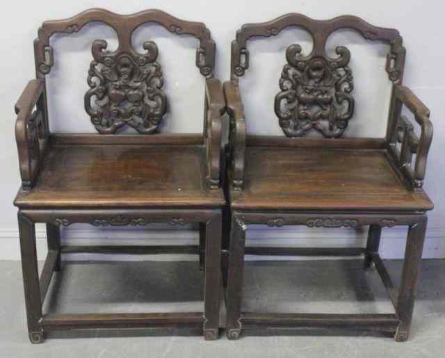 Appraisal: Pair of Antique Chinese Hardwood Chairs From a New Hyde