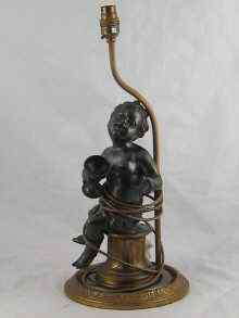 Appraisal: A large bronze lamp base formed as a young bacchante