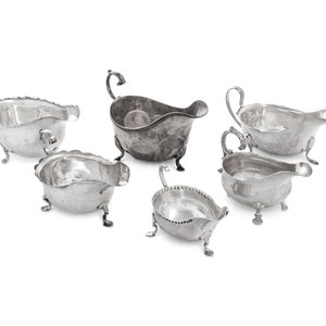 Appraisal: A Collection of Six English and American Silver Sauce Boats