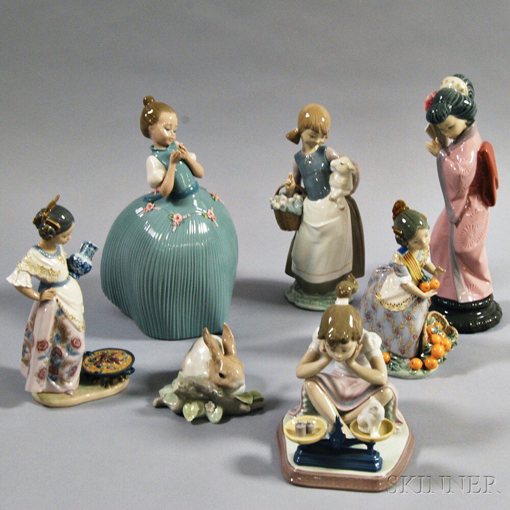 Appraisal: Six Lladro Porcelain Girl Figures and a Rabbit ht to