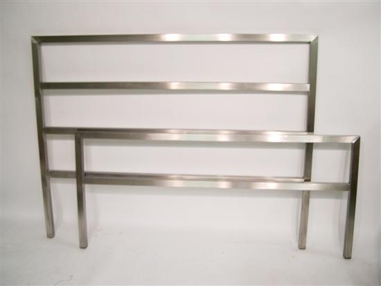 Appraisal: Modern design bedstead brushed white metal bed frame rectilinear headboard