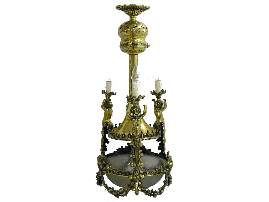 Appraisal: Decorative brass ceiling light the long turned cylindrical flared stem