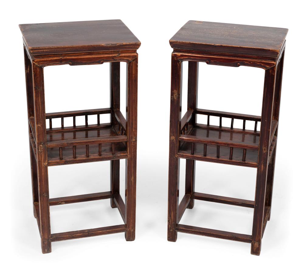 Appraisal: PAIR OF CHINESE HARDWOOD STANDS TH CENTURY HEIGHTS TOPS X