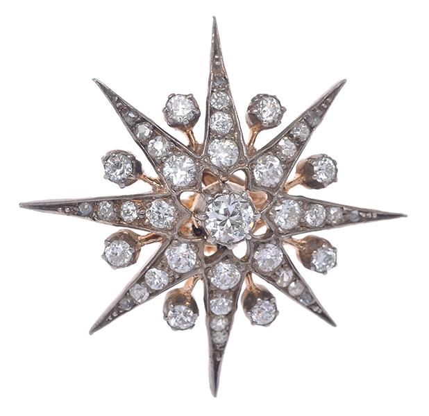 Appraisal: A VICTORIAN DIAMOND STARBURST BROOCH Stones in good condition for