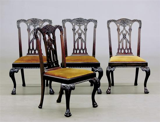 Appraisal: Four Chippendale style carved mahogany side chairs last quarter th