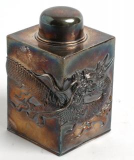 Appraisal: Chinese Export Silver Tea Caddy With repousse decoration of dragon