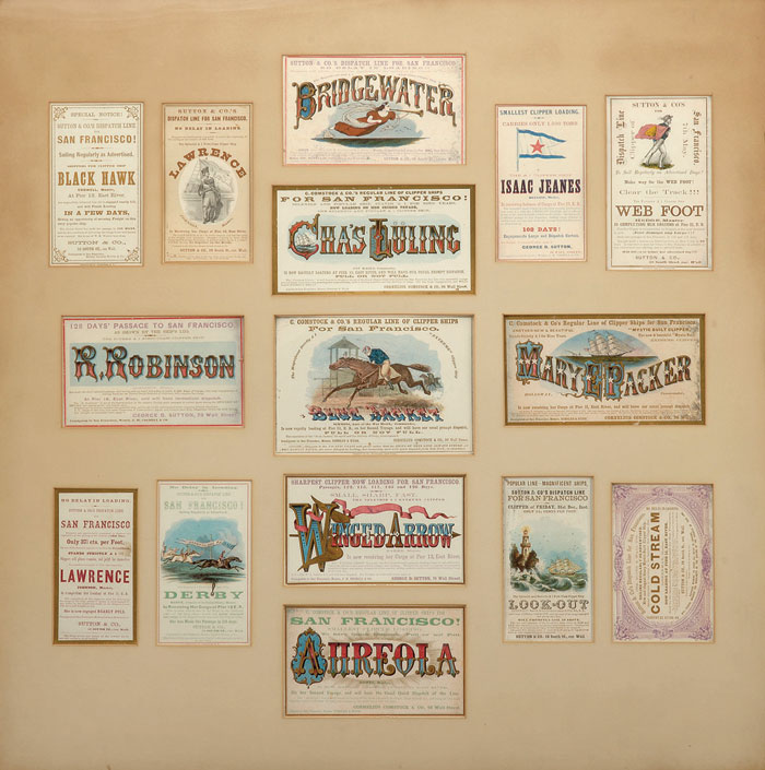 Appraisal: FIFTEEN FRAMED CHROMOLITHOGRAPHIC CLIPPER SHIP CARDS FOR SAN FRANCISCO Including