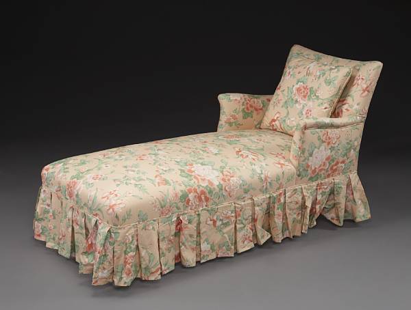 Appraisal: An American chintz upholstered chaise lounge mid th century The