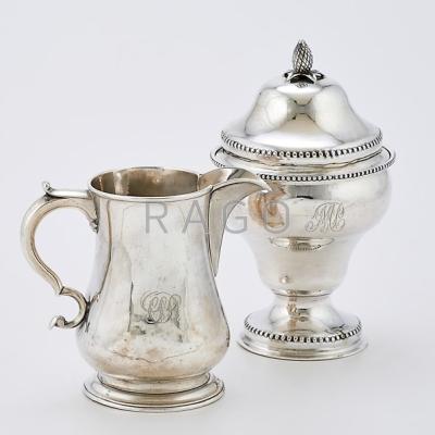 Appraisal: TWO PIECES AMERICAN FEDERAL COIN SILVER HOLLOWARE Covered sugar bowl