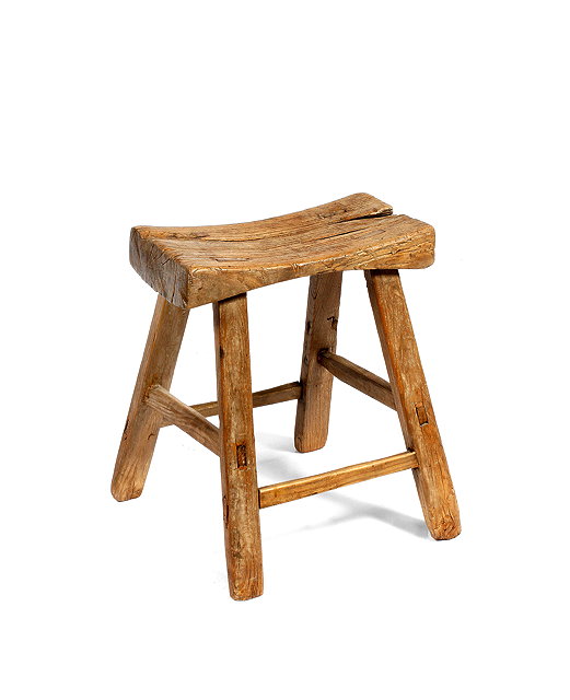 Appraisal: A TH CENTURY ELM RUSTIC STOOL on splay supports united