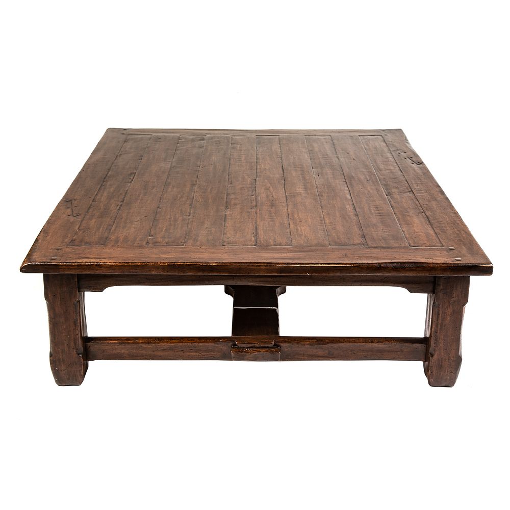 Appraisal: Large Rustic Coffee Table With planked top stretcher base and