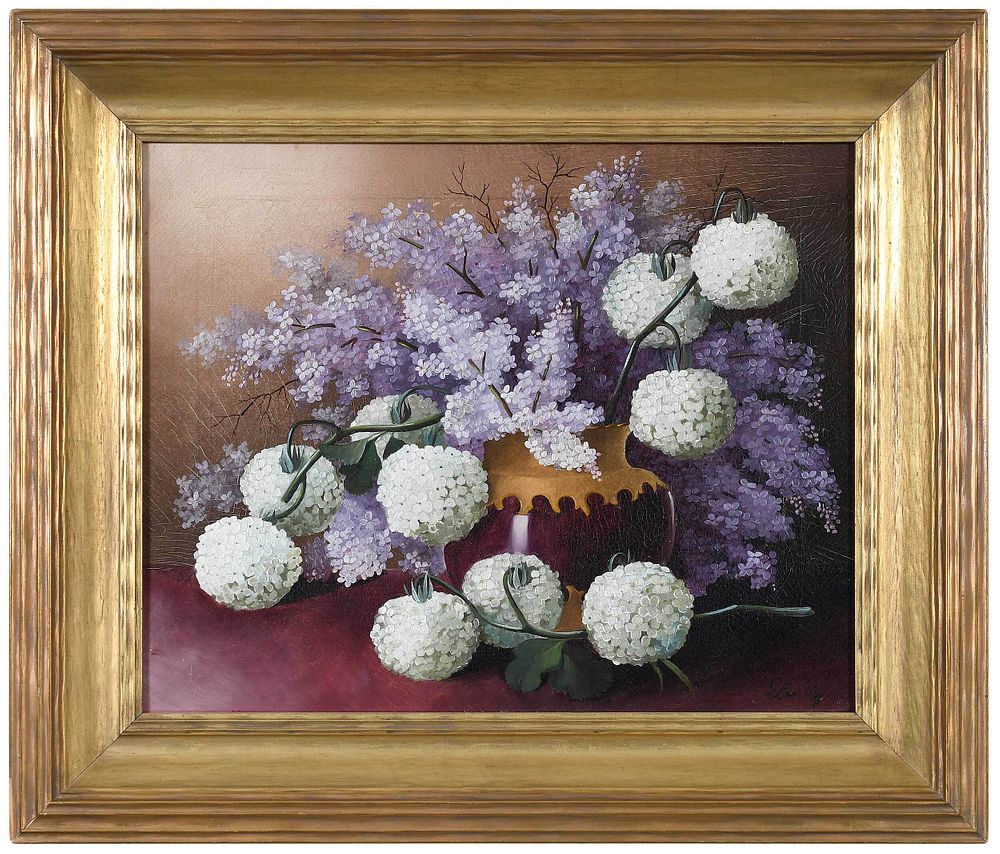 Appraisal: Henri Le Roy American b Hydrangeas and Lilacs signed lower