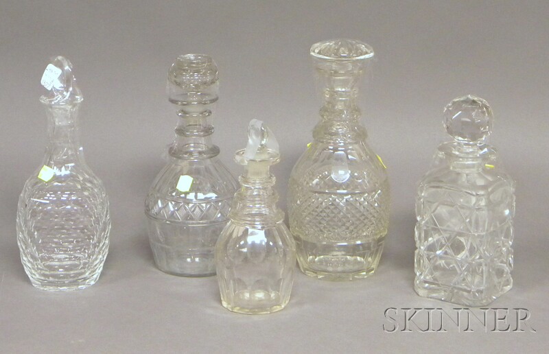 Appraisal: Five Colorless Cut Glass Decanters