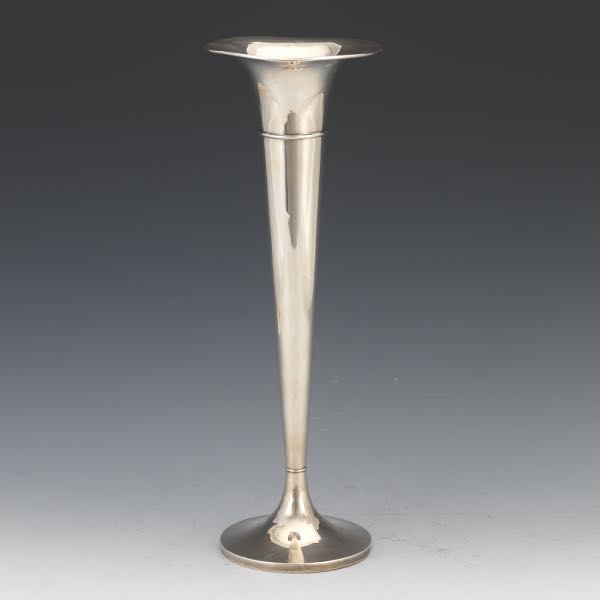 Appraisal: STERLING SILVER TALL TRUMPET VASE Tall vase with wide slightly