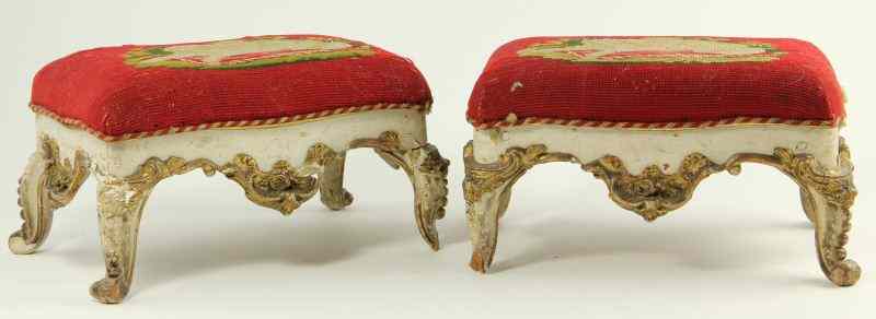 Appraisal: Pair of Venetian Foot Benchesearly th century white painted surface