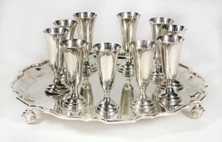 Appraisal: Georgian style sterling silver salver and cordials troy oz lot