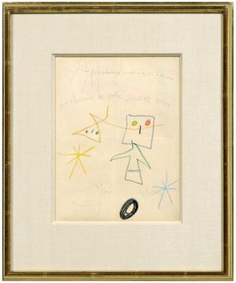 Appraisal: Joan Miro drawing Spanish - abstract drawing with figures and