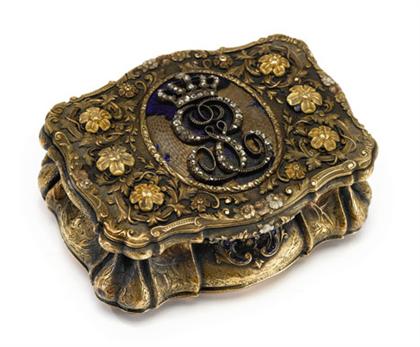 Appraisal: Jeweled gold enamel royal presentation snuff box carl martin weishaupt