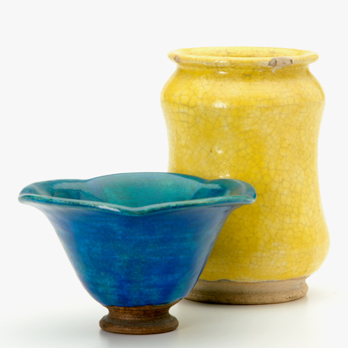 Appraisal: VOLKMAR Two vases in crackled Persian glazes floriform in bright