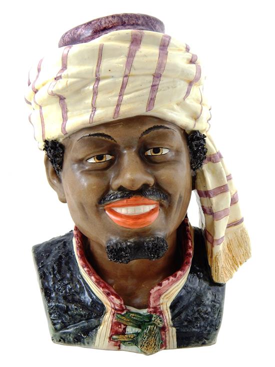 Appraisal: Tobacciana Majolica turbaned head humidor jar ceramic with high gloss