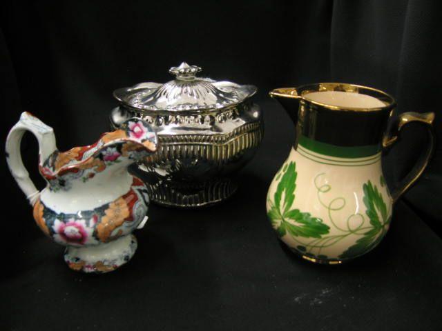 Appraisal: Early English Items copperluster milk pitcher silverluster sugar bowl and