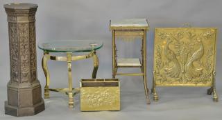 Appraisal: Four piece brass and metal group to include embossed pedestal