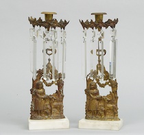 Appraisal: A Pair Of Girandoles In Cast Metals Marble and Crystals