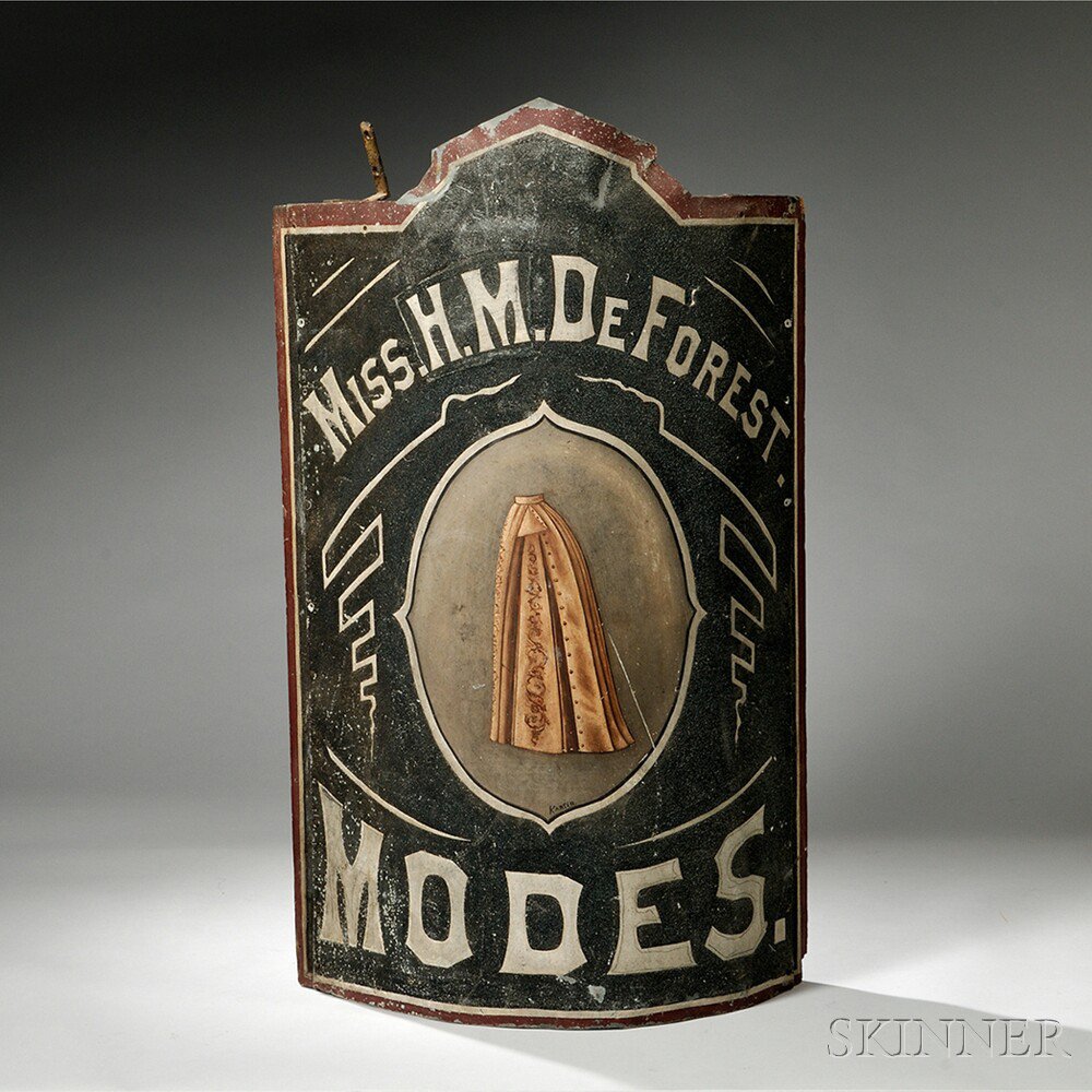 Appraisal: Painted Tin Shop Sign Miss H M DeForest Modes America