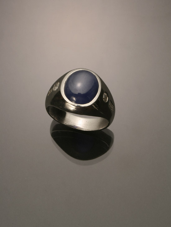 Appraisal: Gentleman's -Karat White-Gold Blue Star Sapphire and Diamond Ring Set