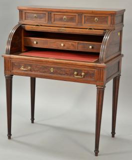 Appraisal: Mahogany ladies cylinder roll top desk having three drawers over