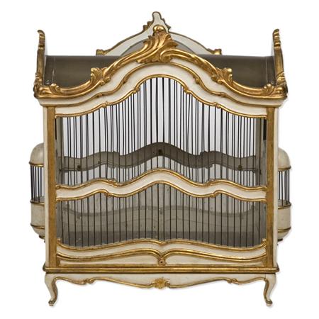 Appraisal: Italian Parcel Gilt and Ivory Painted Wood Birdcage Estimate -